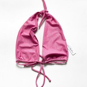 Monica Hansen Beachwear Halter Bikini Top Metallic Pink Size Medium NEW NWT